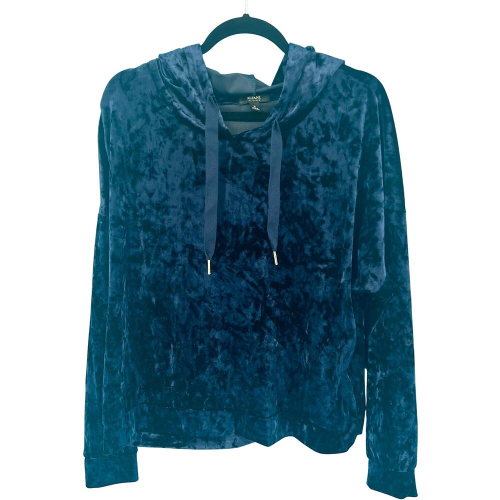 Alfani Women's Crushed Velvet Hoodie Sapphire Blue Size XL
